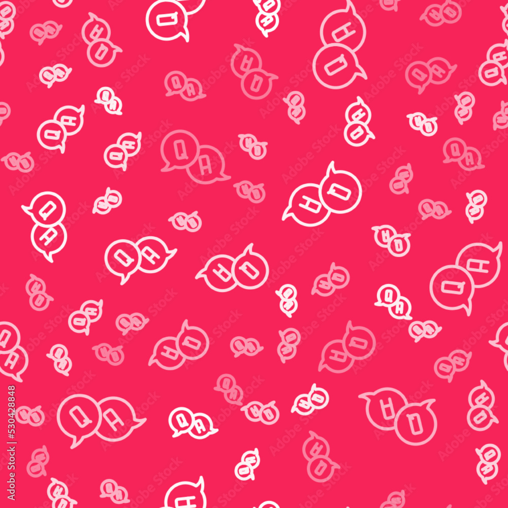 Poster white line speech bubbles with question and answer icon isolated seamless pattern on red background.