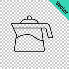 Black line Teapot icon isolated on transparent background. Vector