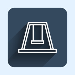 White line Swing for kids summer games on playground icon isolated with long shadow background. Outdoor entertainment equipment. Blue square button. Vector