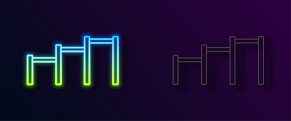 Obraz premium Glowing neon line Sport horizontal bar icon isolated on black background. Vector