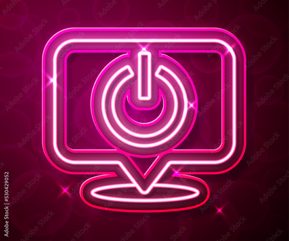 Poster glowing neon line power button icon isolated on red background. start sign. vector