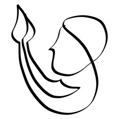 abstract silhouette of a praying man, hands like a flame, a symbol drawn by one black line