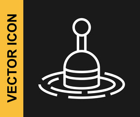 White line Fishing float in water icon isolated on black background. Fishing tackle. Vector