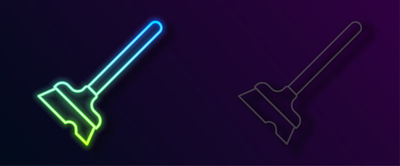 Glowing neon line Mop icon isolated on black background. Cleaning service concept. Vector