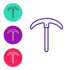 Set line Pickaxe icon isolated on white background. Set icons colorful. Vector