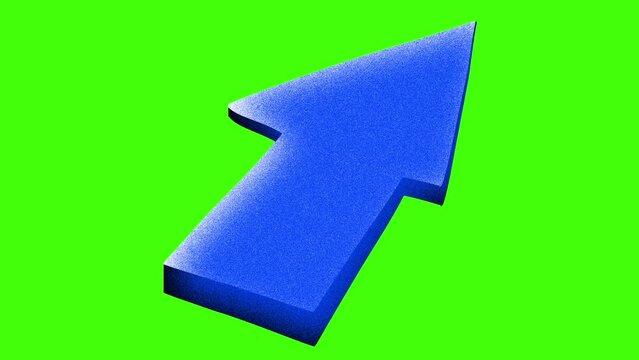 Clicking blue arrow with noise on the green screen. The concept of clicking the computer mouse. Large arrow pointing to the top. 4k motion graphics with alpha channel. Stock clip.