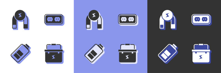 Set Toolbox electrician, Magnet, Battery charge and Electrical outlet icon. Vector