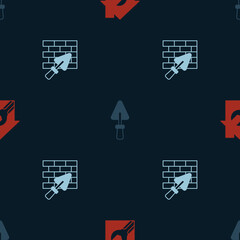 Set House with wrench spanner, Trowel and Brick wall trowel on seamless pattern. Vector