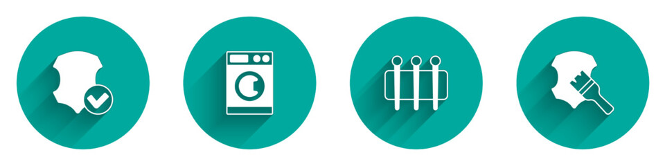 Set Leather, Washer, Needle for sewing and icon with long shadow. Vector