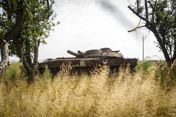 Andriyivka, Buchansky district, Kyiv region, Ukraine - 09.02.2022: Destruction of Andriyivka. Russia Ukraine war. Damaged in Andriyivka after fighting.