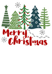 Merry Christmas print. Winter forest clipart. Xmas trees