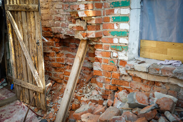 Andriyivka, Buchansky district, Kyiv region, Ukraine - 09.02.2022: Destruction of Andriyivka. Russia Ukraine war. Damaged in Andriyivka after fighting.