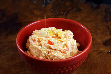 Chancliche, Arabic cheese seasoned with olive oil and toast