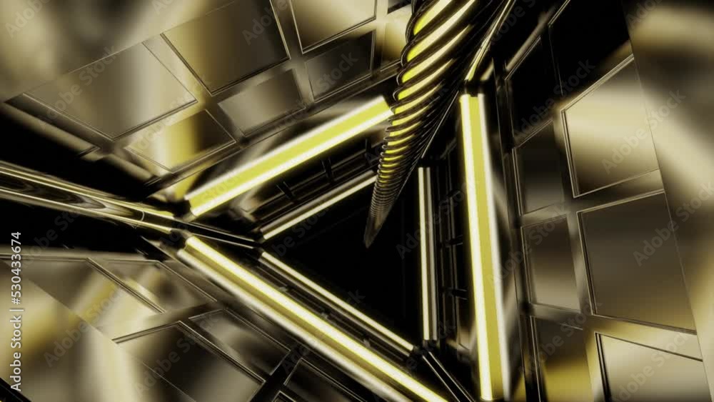 Poster triangular 3d tunnel with metal walls. design. rotating 3d tunnel with rope in middle. lifeline in d