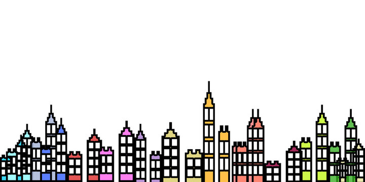 illustrazione di edifici, palazzi e grattacieli su sfondo trasparente