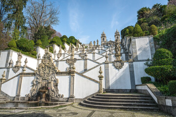 Stairway and church  at Sanctuary of Bom Jesus do Monte - Braga, Portugal