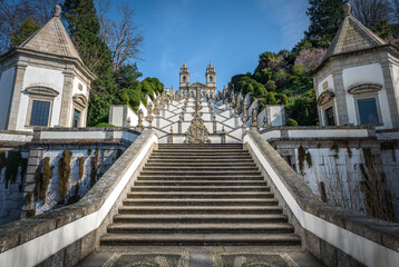 Fototapeta na wymiar Stairway and church at Sanctuary of Bom Jesus do Monte - Braga, Portugal