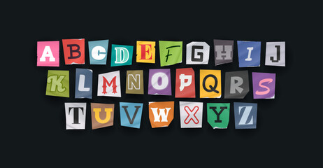 Paper style ransom note letter. Cut Letters. Clipping alphabet. Vector font.