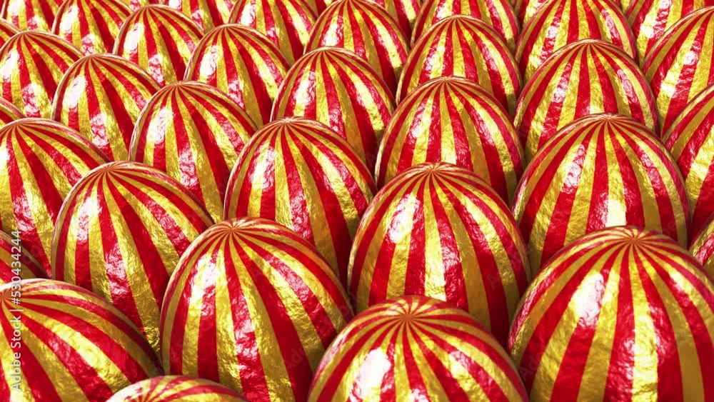 Poster realistic tracking dof camera looping 3d animation of the fancy textured golden foil striped easter 