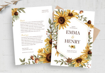 Fall Sunflower Wedding Invitation Flyer Layout