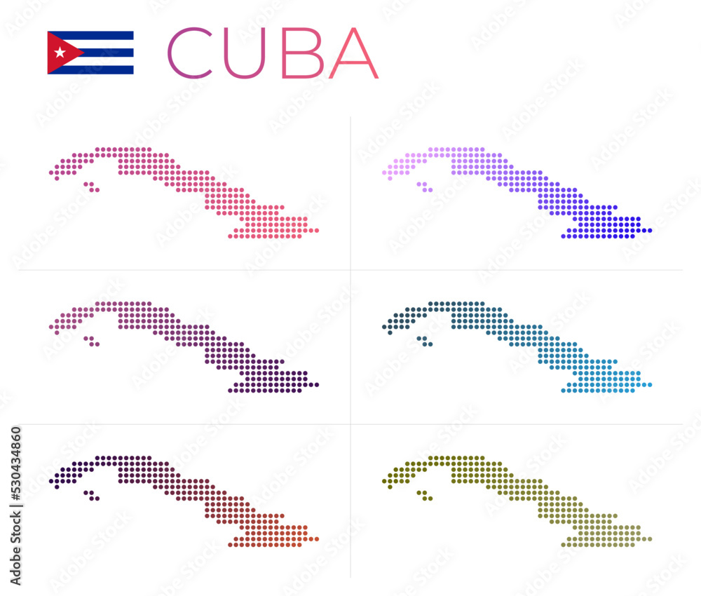 Poster cuba dotted map set. map of cuba in dotted style. borders of the country filled with beautiful smoot