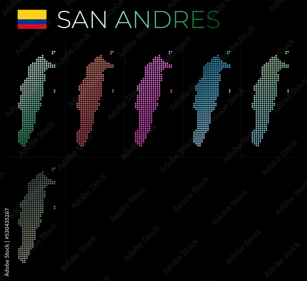 Poster san andres dotted map set. map of san andres in dotted style. borders of the island filled with beau