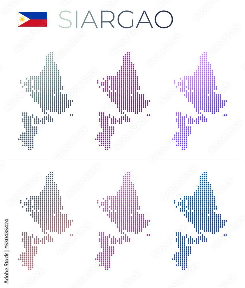 Poster siargao dotted map set. map of siargao in a dotted style with borders filled with beautiful smooth g