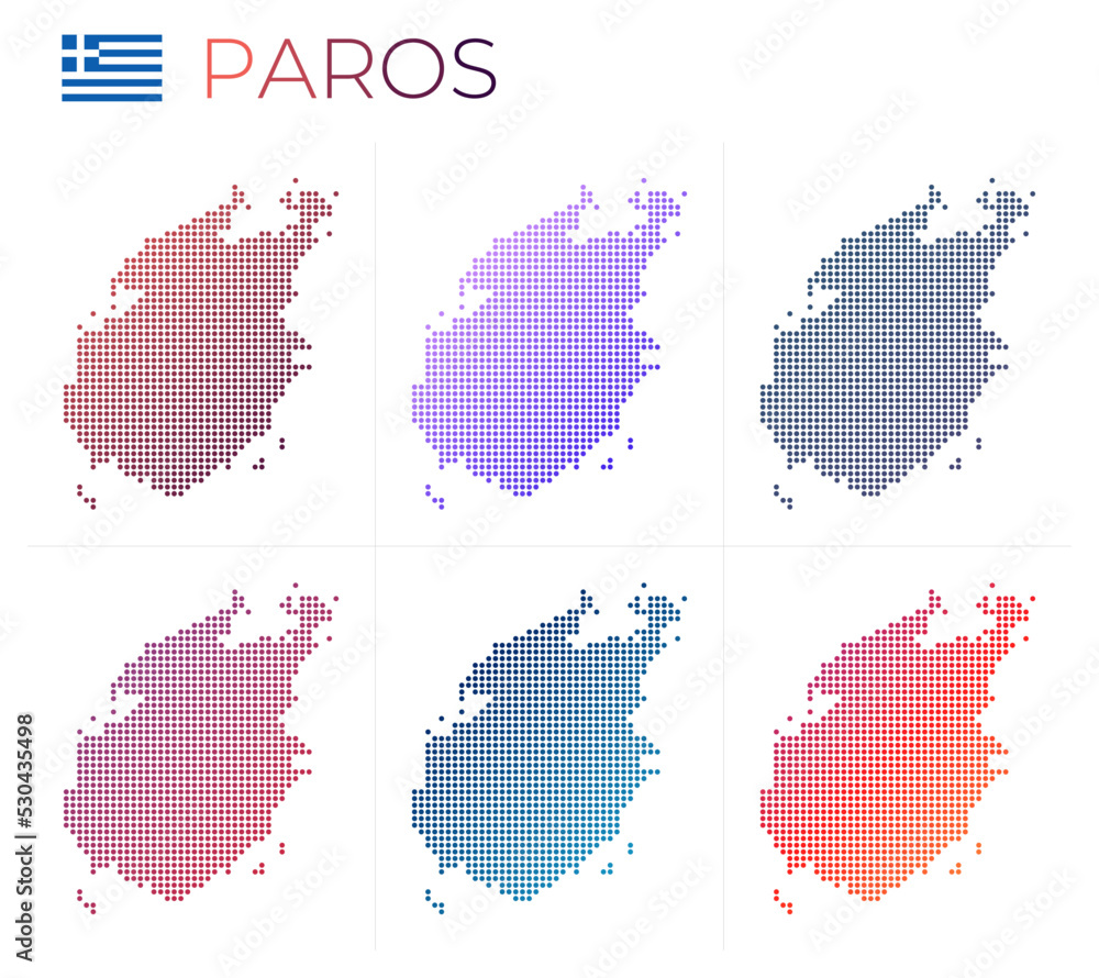 Poster paros dotted map set. map of paros in dotted style. borders of the island filled with beautiful smoo