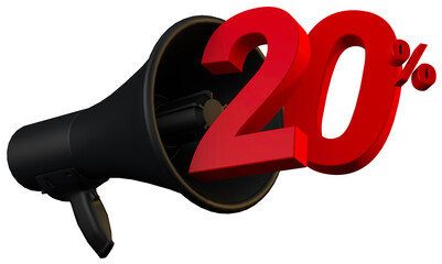 Black megaphone promotion 20 percent off a 3D black friday sale concept