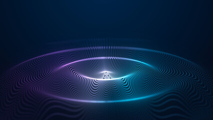 Futuristic dark background. The wave effect of digital particles. Big data. Illustration of technologies and artificial intelligence. The effect of particle oscillation. 3D rendering.
