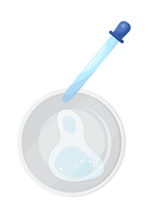 Petri dish with pipet in flat style vector icon sign. Medical tool, laboratory dish for clinical reaserch