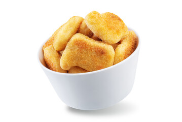 Fresh prepared nuggets on a white isolated background