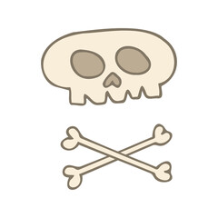 Halloween 2022 - October 31. A traditional holiday, the eve of All Saints Day, All Hallows Eve. Trick or treat. Vector illustration in hand-drawn doodle style. A human skull with bones.