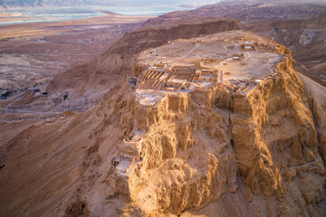 Fototapeta Masada. The ancient fortification in the Southern District of Israel. Masada National Park in the Dead Sea region of Israel. The fortress of Masada. Drone Point of View. obraz