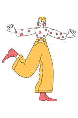 Cheerful women in retro 1960s clothes standing on one leg with open hands