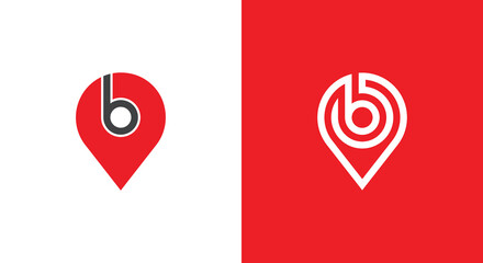 Initial Letter b Pin Location Logo Concept symbol sign icon Element Design Line Art Style. Pinpoint, Locate, Place, Marker Logotype. Vector illustration template