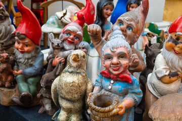 Group of garden gnomes and figurines