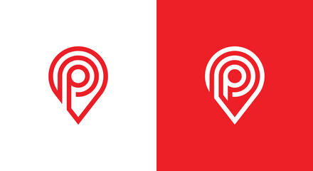 Initial Letter P Pin Location Logo Concept symbol sign icon Element Design Line Art Style. Pinpoint, Locate, Place, Marker Logotype. Vector illustration template