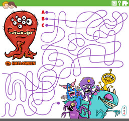 Obraz premium maze with cartoon monsters on Halloween time