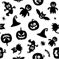Seamless vector pattern for Halloween design. Halloween symbols: ghost, spider in cartoon style.