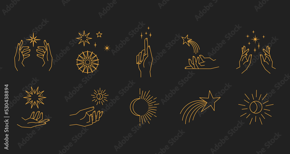 Canvas Prints aesthetic astral hands. collection of cosmic and celestial elements with sun, moon and stars. isolat