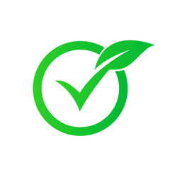 Check leaf logo vegetarian quality ecology vegan green eco element organic symbol. Vector illustration - obrazy, fototapety, plakaty