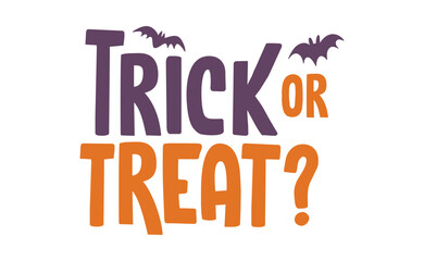 Trick or Treat lettering design with flying bats. Halloween card or banner spooky design.