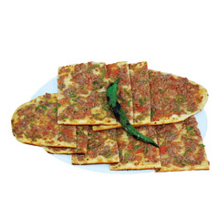 Top view of a pita bread with minced meat served on plate. Transparent png
