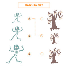 Match by size for cartoon skeleton and tree.