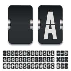Black terminal mechanical scoreboard font with numbers to display destination or timetable vector illustration. Airport flip board bold alphabet for showing flight departure or arrival information.