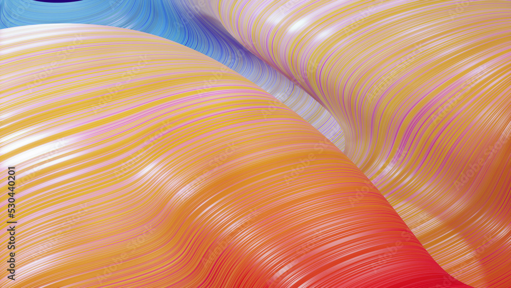 Poster 3d render. shining red yellow surface, bright colorful bg. beautiful abstract background of waves on