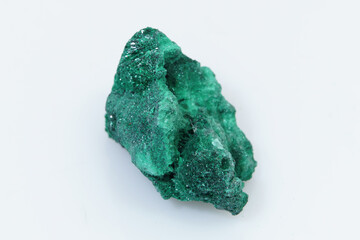 Natural gemstone green malachite on white background