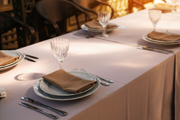 table setting for a holiday in a restaurant front view