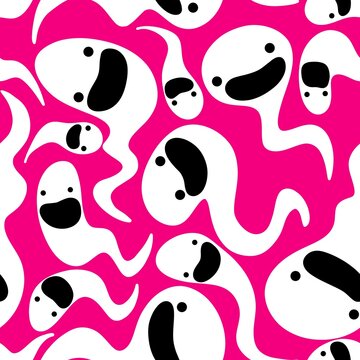 Halloween ghost seamless cartoon kawaii pattern for wrapping paper and kids clothes print and linens and fabrics